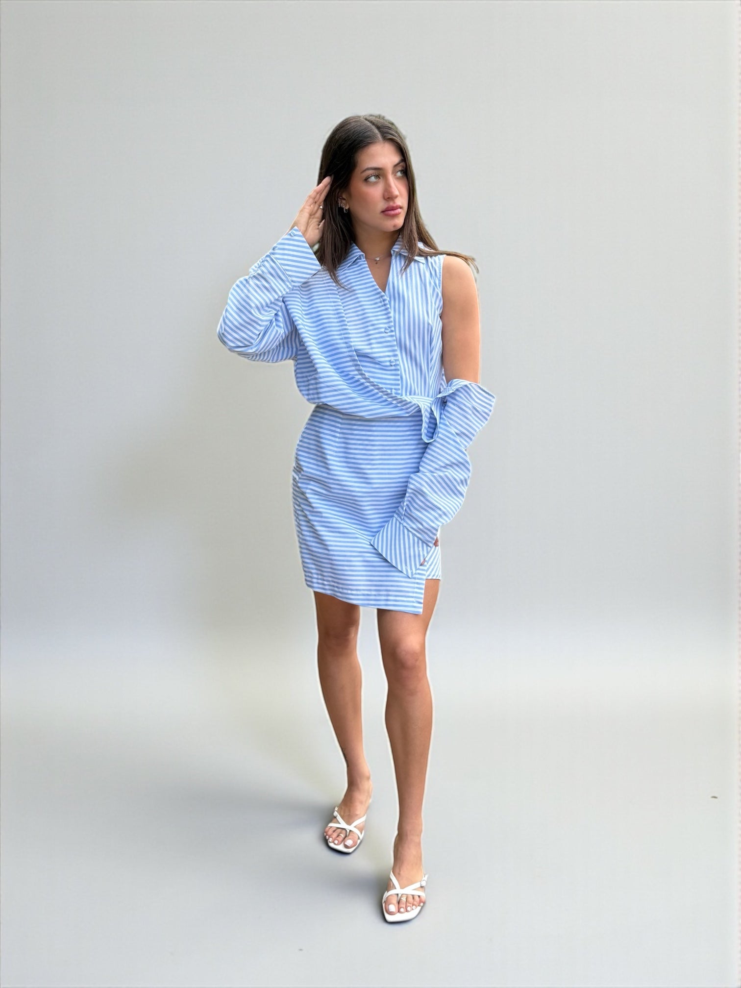 Sky Dress | Blue & White Striped Asymmetrical Dress